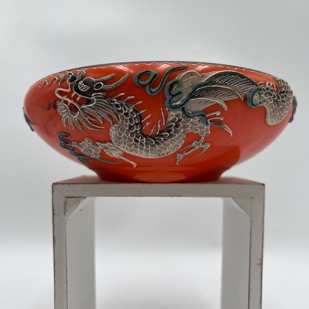 Vintage Orange Moriage Dragonware Ceramic Dragon bowl Made In Japan Orange white